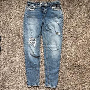 Studded Light Blue Distressed Boyfriend Jeans